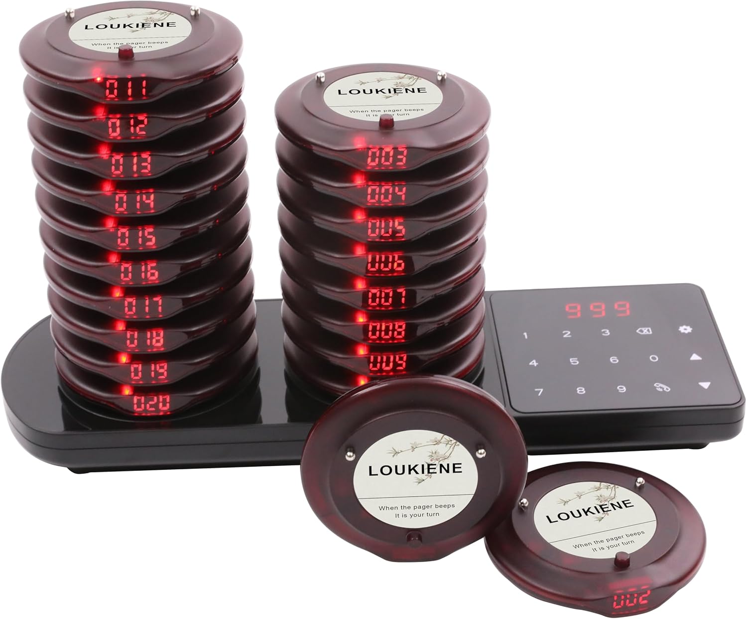 Restaurant Pager System, 20 Wireless Coaster Beeper Guest Customer Queue Pagers for Food Truck Church Nursery Clinic Coffee Shop Restaurants Bar with Vibration Flash Buzzer