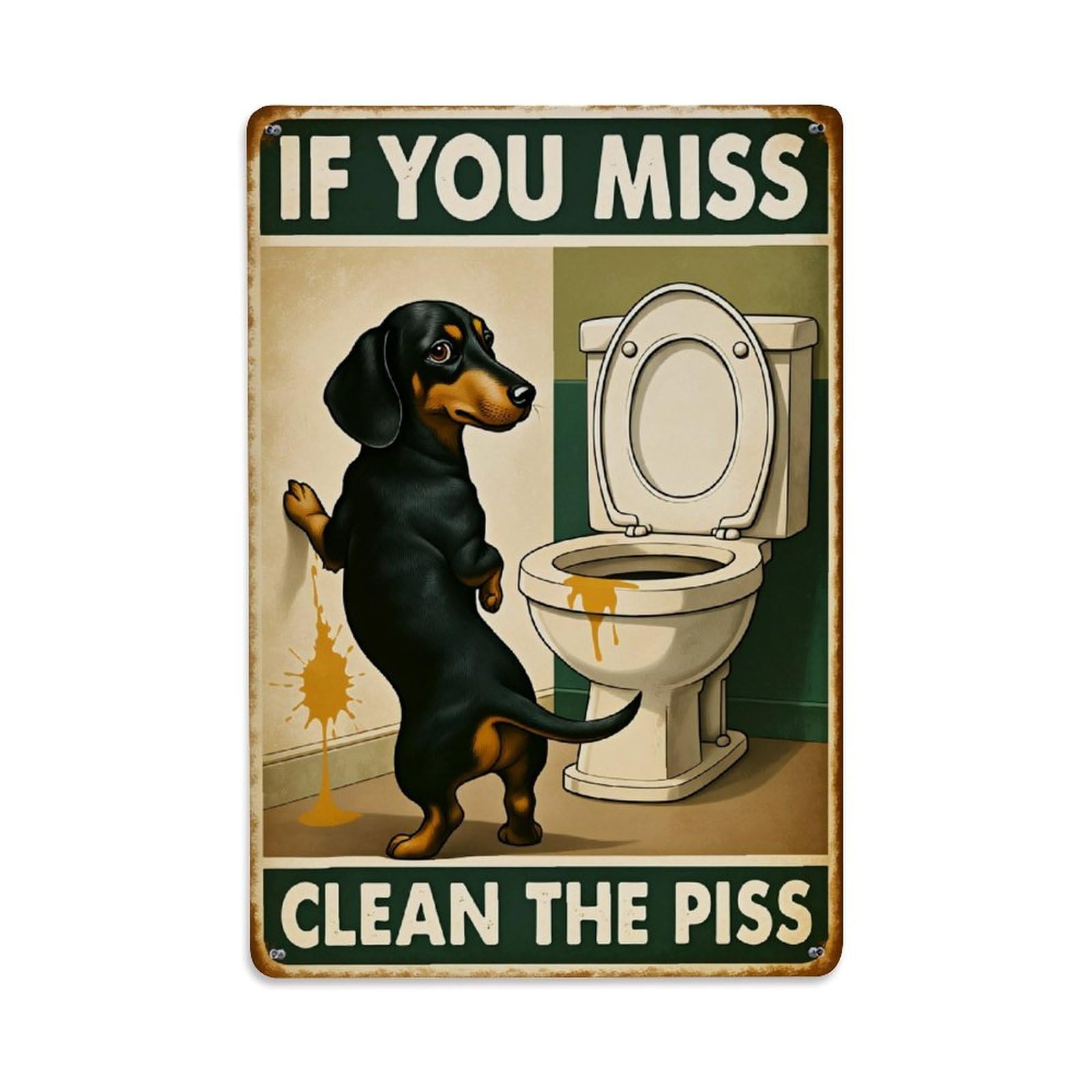 Enderetf Vintage Dog Peeing Toilet Clean Piss Tin Sign Metal Poster, Home Bar Garage Man Cave Cafe Indoor & Outdoor Wall Decoration 8X12inches