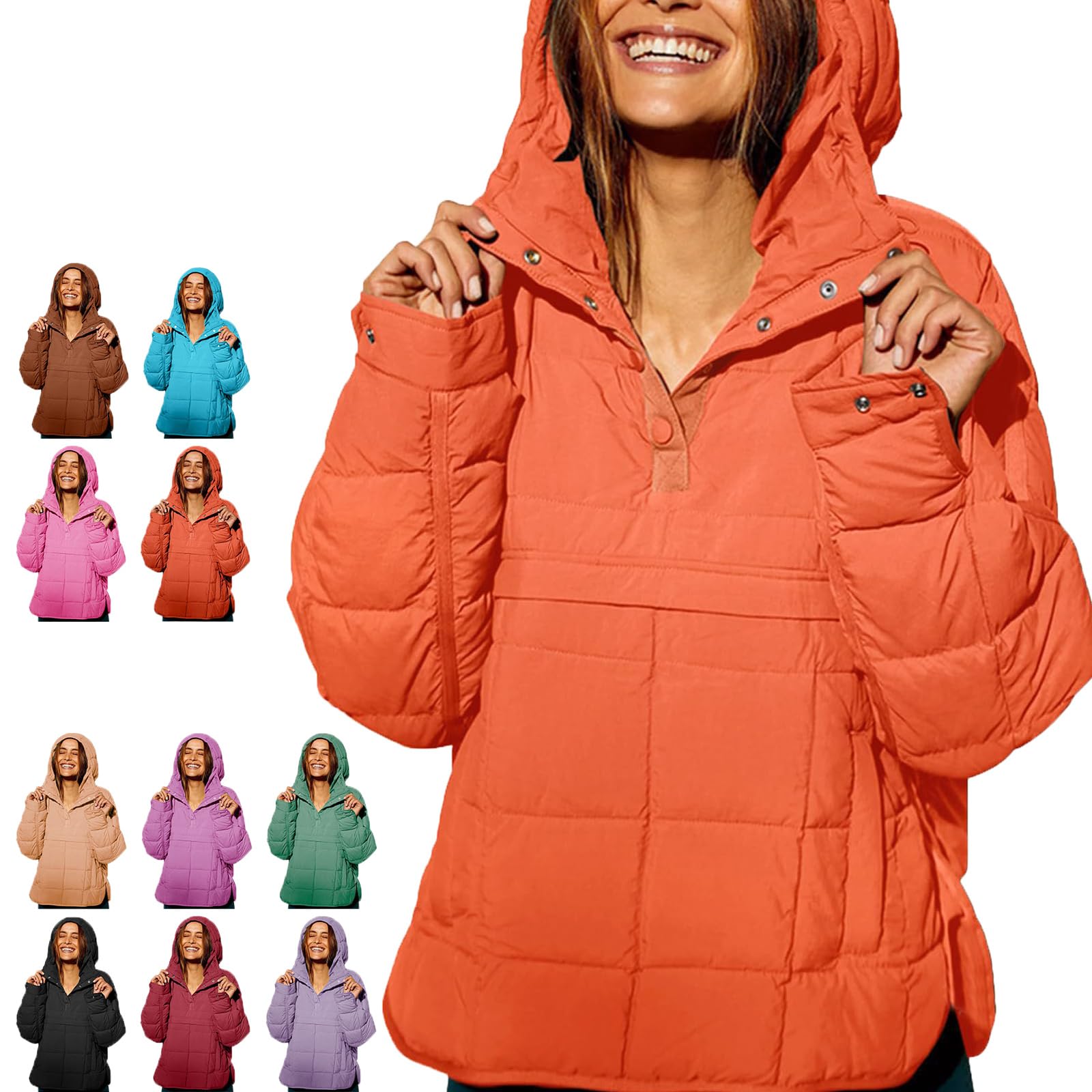 Generisch Damska kurtka oversize, pikowana, z kieszeniami, lekka, pomarańczowy, XL