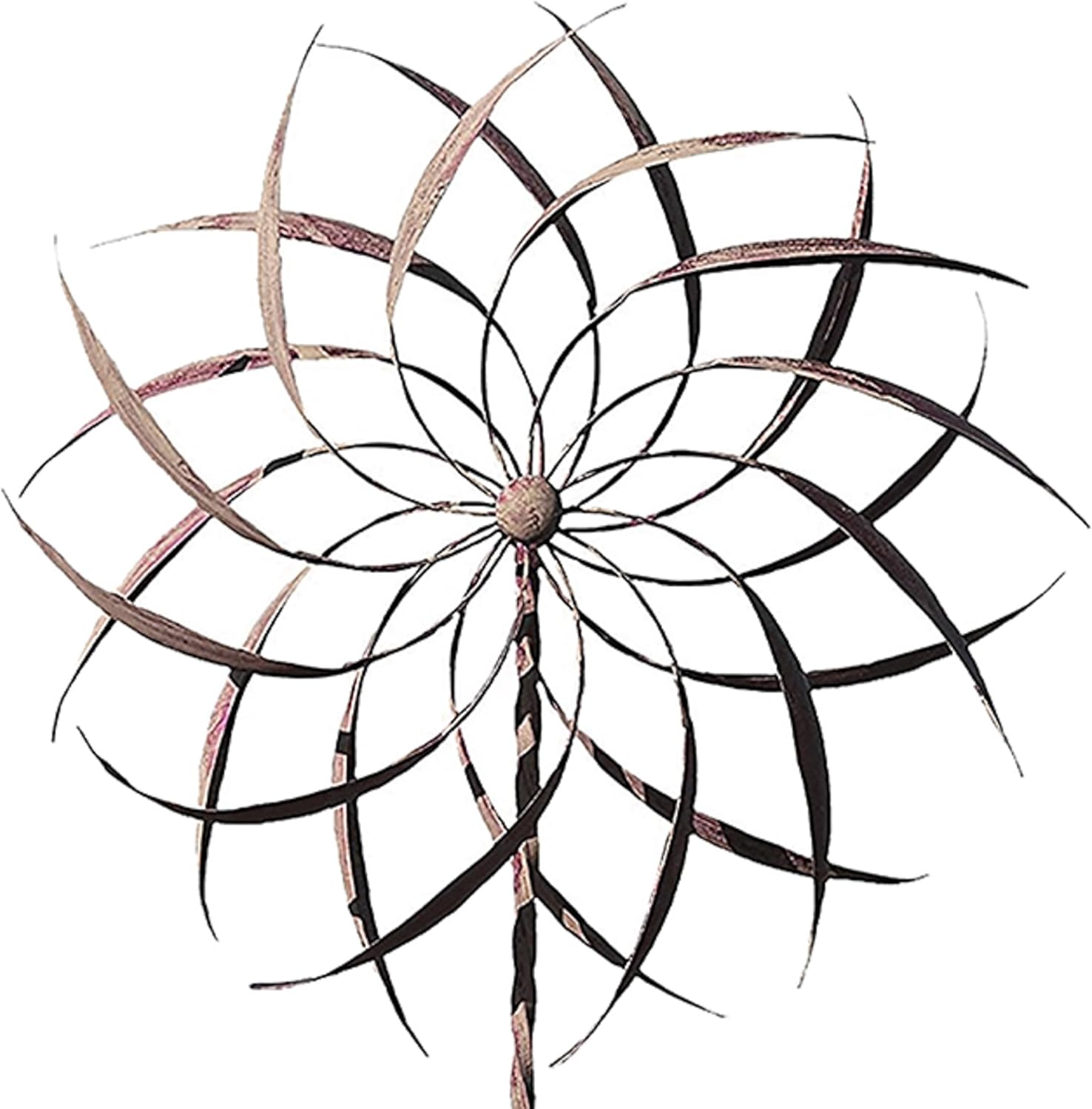Ancient Graffiti Kinetic Pinwheel Spinners, Brown, Set of 2 Outdoor Metal Wind Spinners with Dual 22" Toppers, Verdigris Accents, Twisted Steel Shafts & Trident Base, Garden Yard Art Wind Sculptures