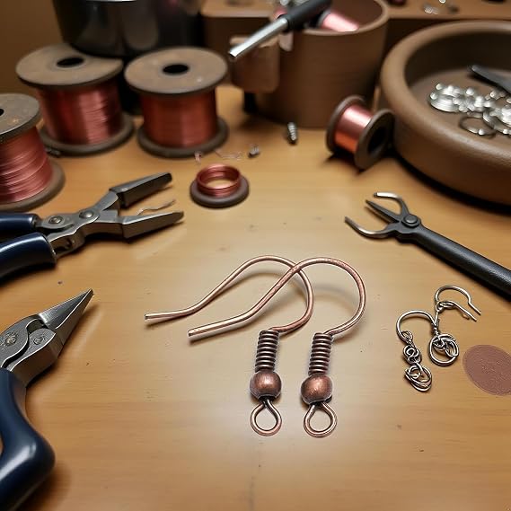 100Pcs 20 * 17mm Red Copper Earring Hooks Hypo-allergenic Ear Wires Fish Hooks with Ball and Coil Wires Jewelry Findings for DIY Jewelry Making Earring Parts Supplies Backs