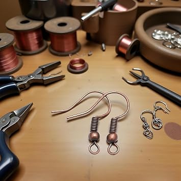 100Pcs 20 * 17mm Red Copper Earring Hooks Hypo-allergenic Ear Wires Fish Hooks with Ball and Coil Wires Jewelry Findings for DIY Jewelry Making Earring Parts Supplies Backs