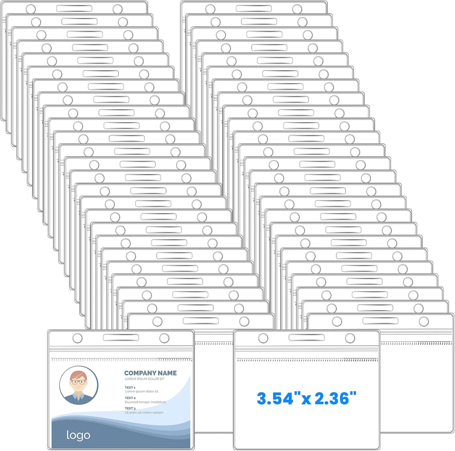 300 Pack Clear Badge Holder Horizontal 3.5"x2.4" Name Badge Holders Plastic Id Card Holder Horizontal for Lanyards Waterproof Name Tag Holders for Office School