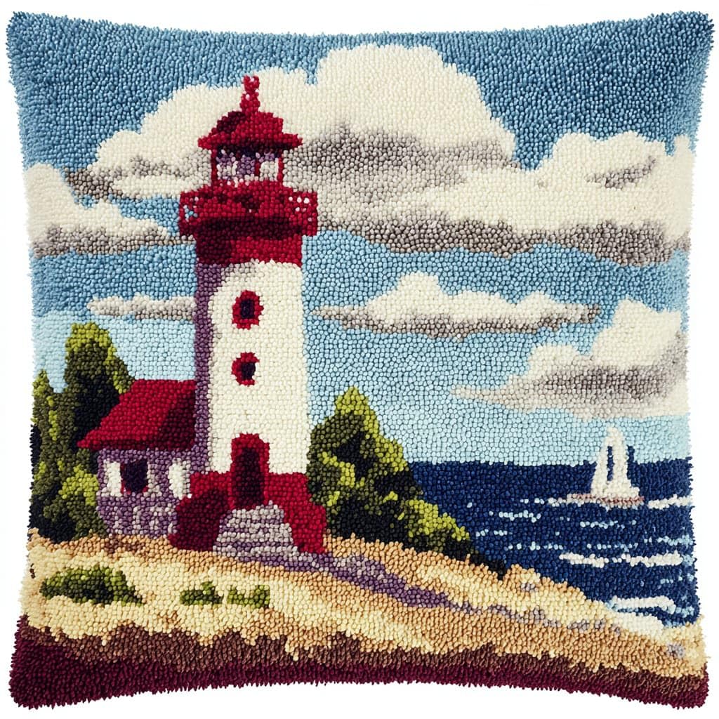 Henypt Latch Hook Cushion Kits, Lighthouse