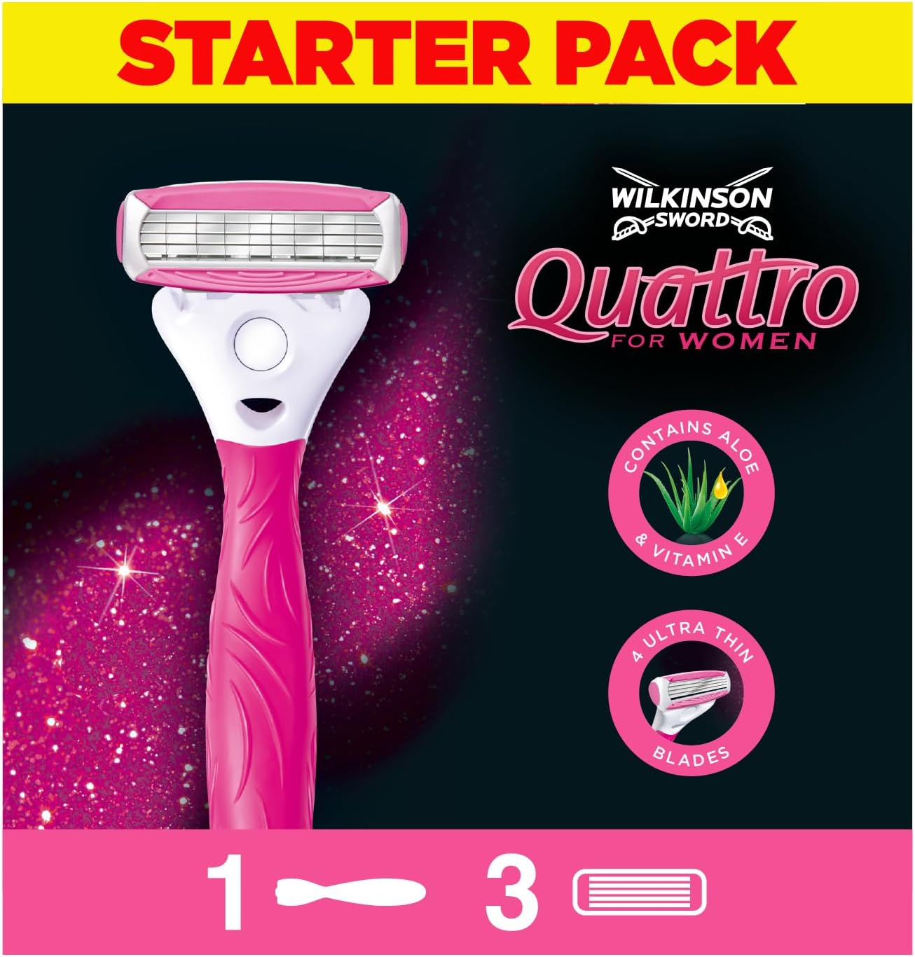 Wilkinson Sword Quattro for Women Razor Blades 3 + 1 Free Handle