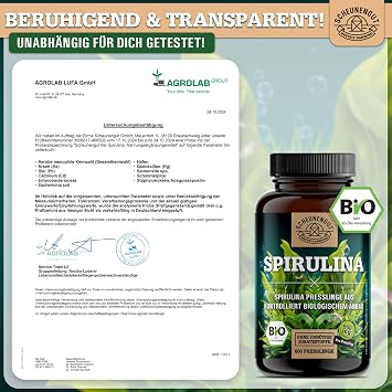 Bio Spirulina Presslinge - 600 Tabletten (500 mg) 6000mg hochdosiert - Bio-Algen aus kontrolliert biologischem Anbau (Herkunft Australien) -Deutsche Abfüllung- SCHEUNENGUT®