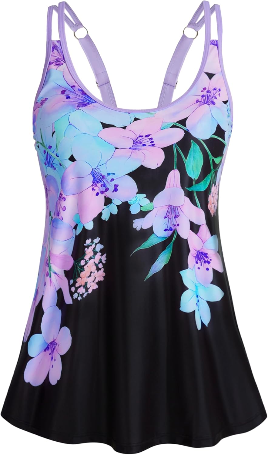 HUSKARY Tankini Tops for Women Loose Fit Modest Bathing Suits Flowy Swim Top No Bottom