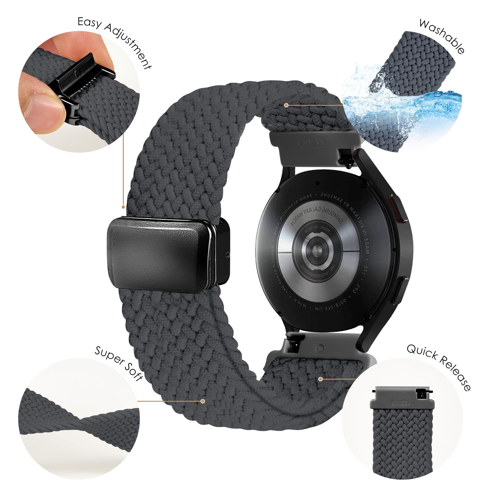 Correas magnéticas de nailon trenzado de liberación rápida para reloj, correa elástica de repuesto deportiva para hombres y mujeres, 18 mm, 19 mm, 20 mm, 22 mm