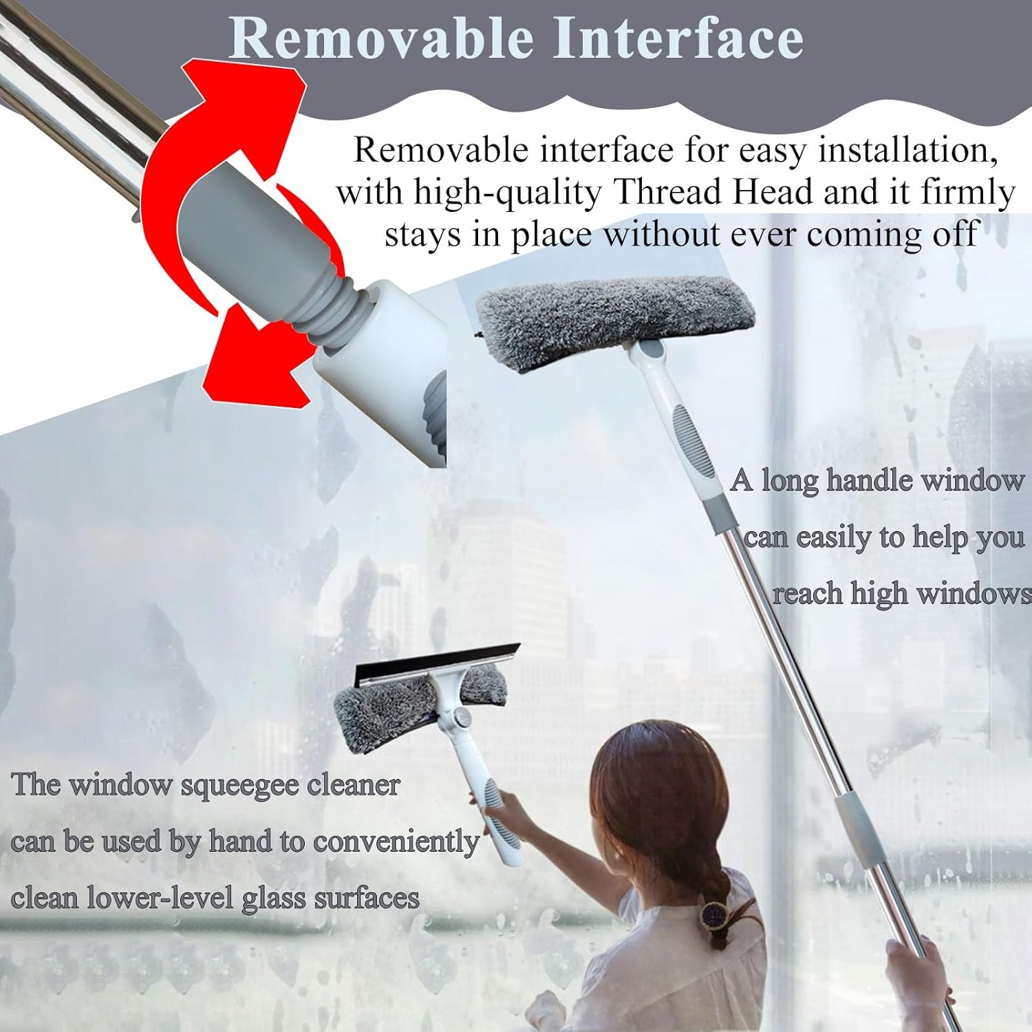 Window Cleaner Tool for Car Windshield, Windows Washer Squeegee Kit with 6.4 Ft Long Extension Pole, Window Washing Tools for Hard To Reach Glasses - Caravan/Cars Glass(3.3-6.4ft/1-1.95m+Cloth(2 PCS))