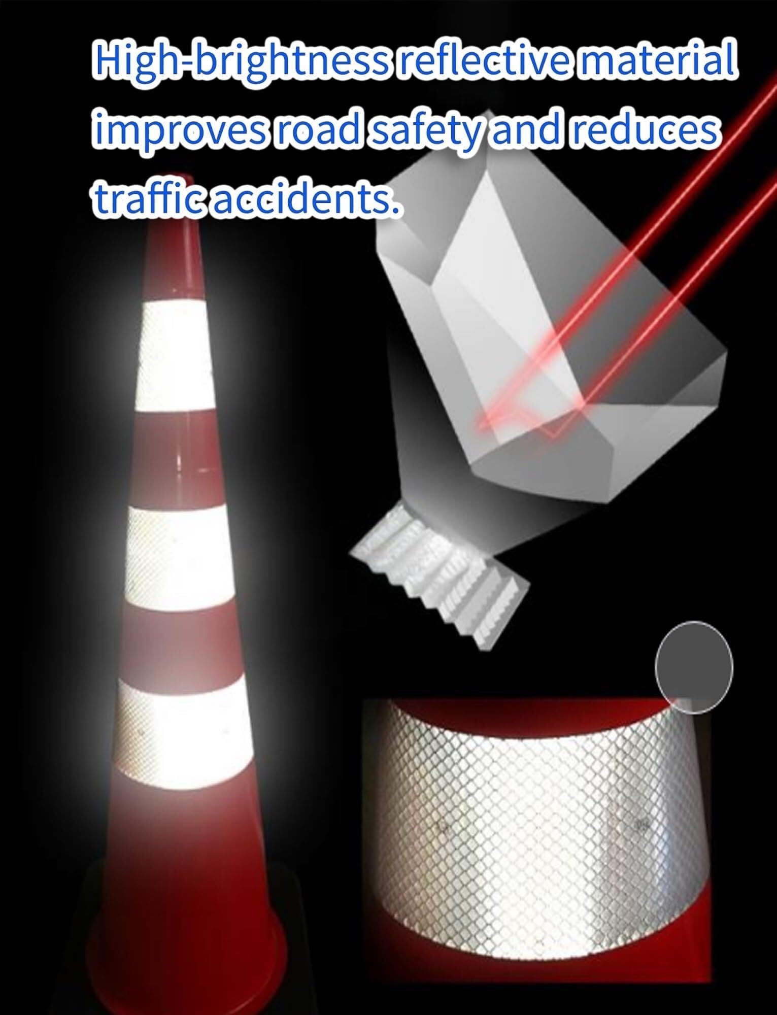 Conos de Seguridad con Tiras Reflectantes para señalización de peligros en Obras, aparcamientos y Carreteras, PVC Comercial, Juego de 4