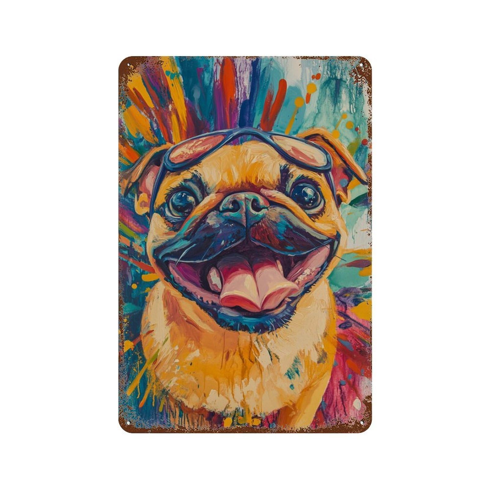 Colorful Pug Art Print-6 11.8"x7.9" Rustic Tin Plaque, Retro Wall Decor for Garage, Bar And Workshop Decor