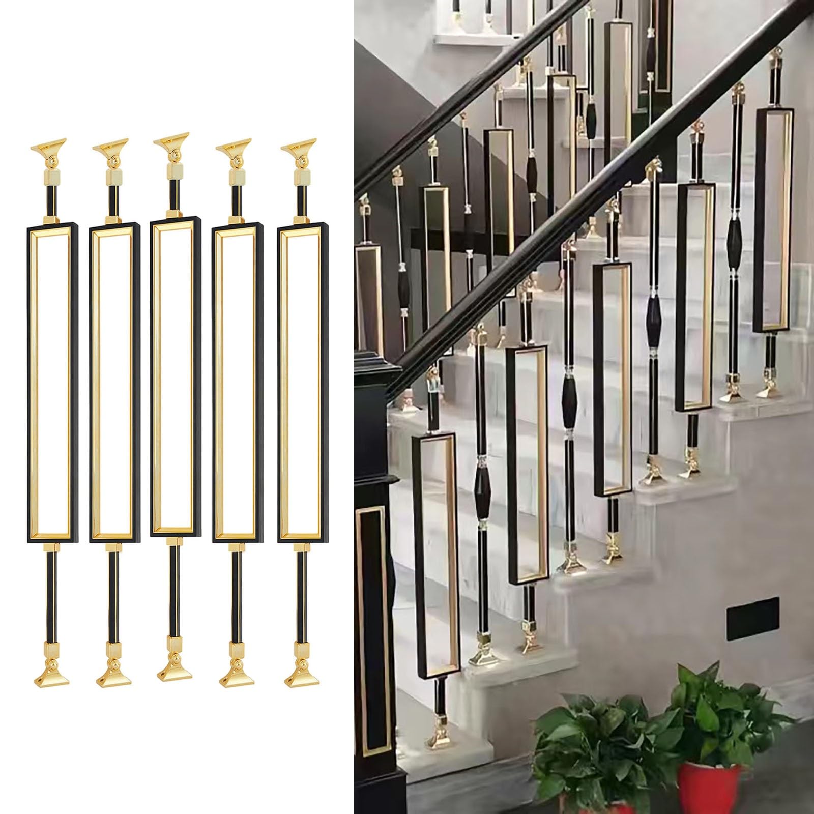 Poteaux de garde-corps d'escalier en métal noir pour villas et grands bureaux