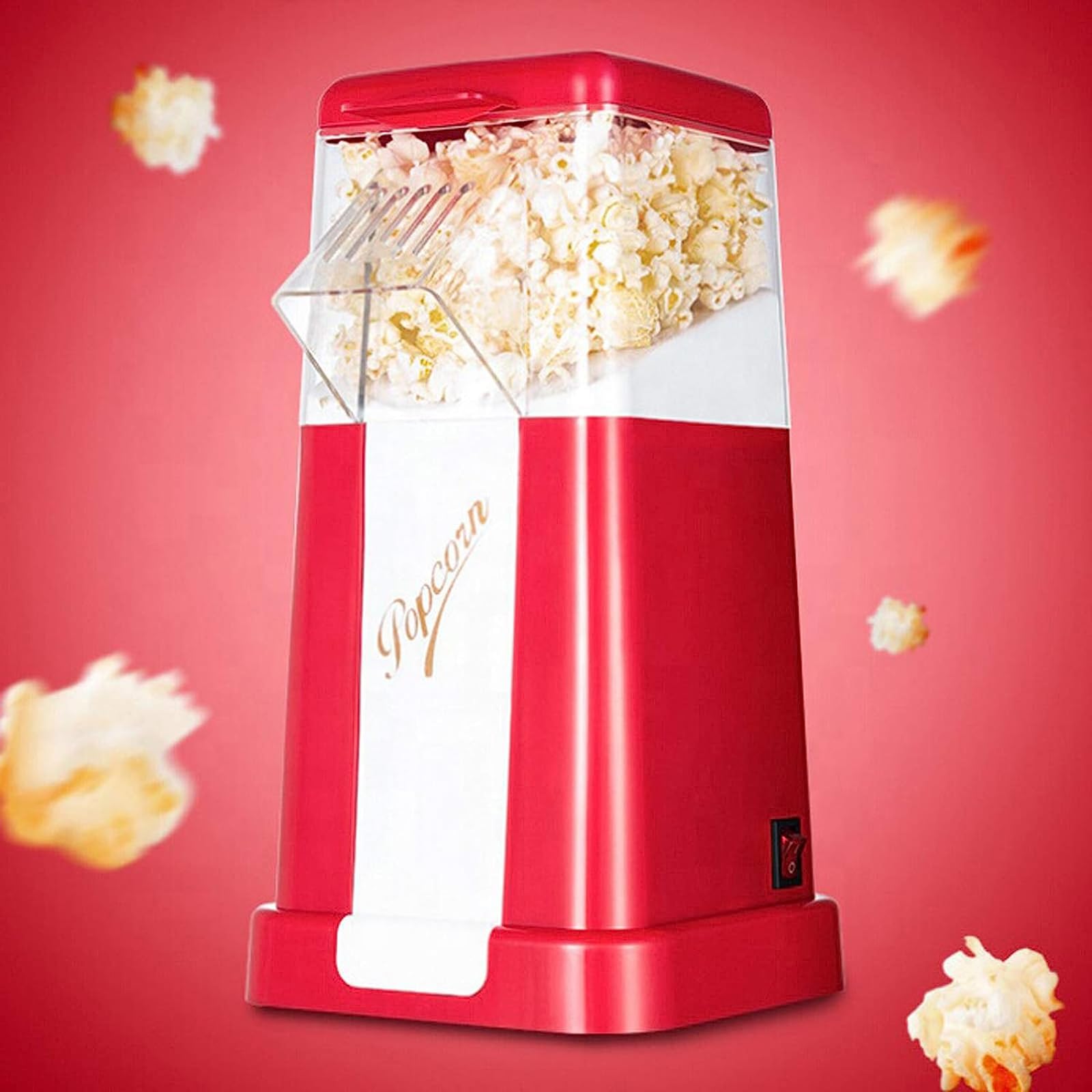 Elektryczna maszyna do popcornu, maszyna do popcornu na gorące powietrze, niskokaloryczna i beztłuszczowa, retro maszyna do popcornu z miarką i zdejmowaną pokrywą