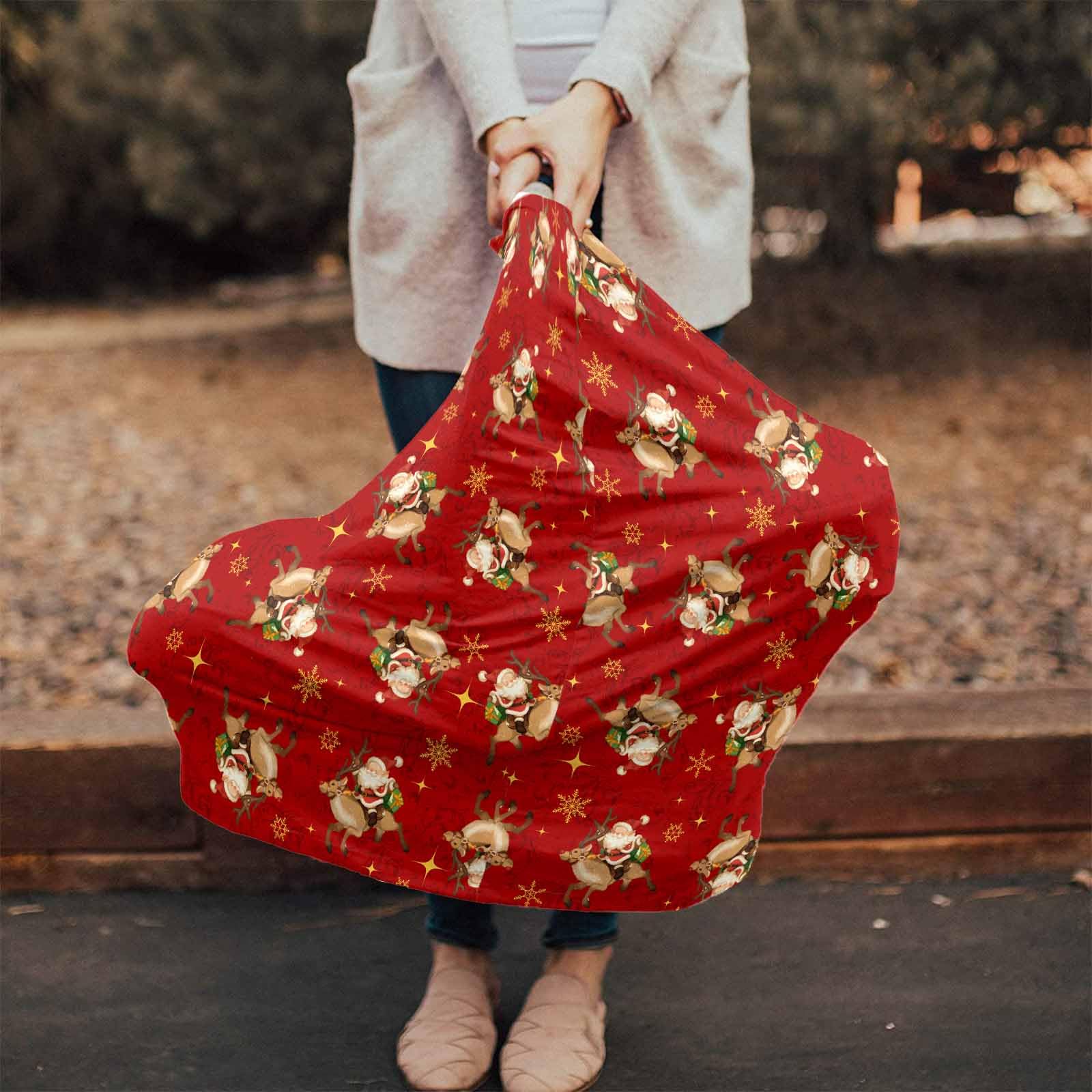 Nursing Cover for Breastfeeding Scarf, Dark Red Christmas Deer Santa Claus Baby Car Covers Super Soft Multi Use for Canopy Shopping Cart Cover Blanket Stroller Cover