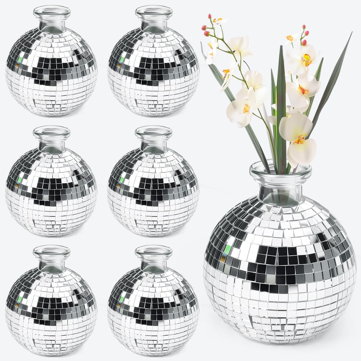 Vase boule disco lot de 6 pots de fleurs facettes de table 10x9 cm