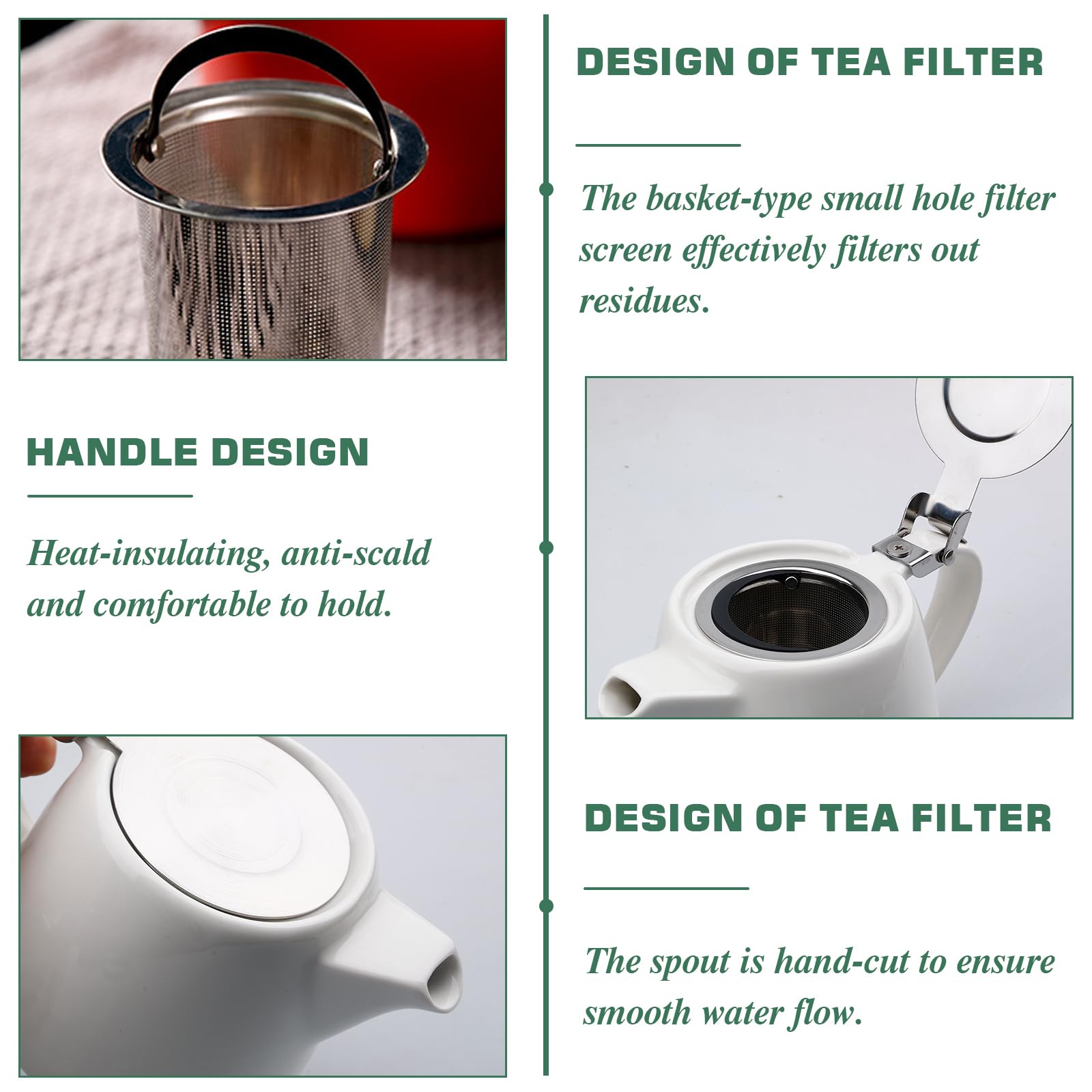 Teiera in porcellana: Teiera bianca in ceramica con filtro, 500ml Teiera in ceramica con coperchio a innesto in acciaio inox, bollitore per tè e caffè, stoviglie in porcellana, preparatore per