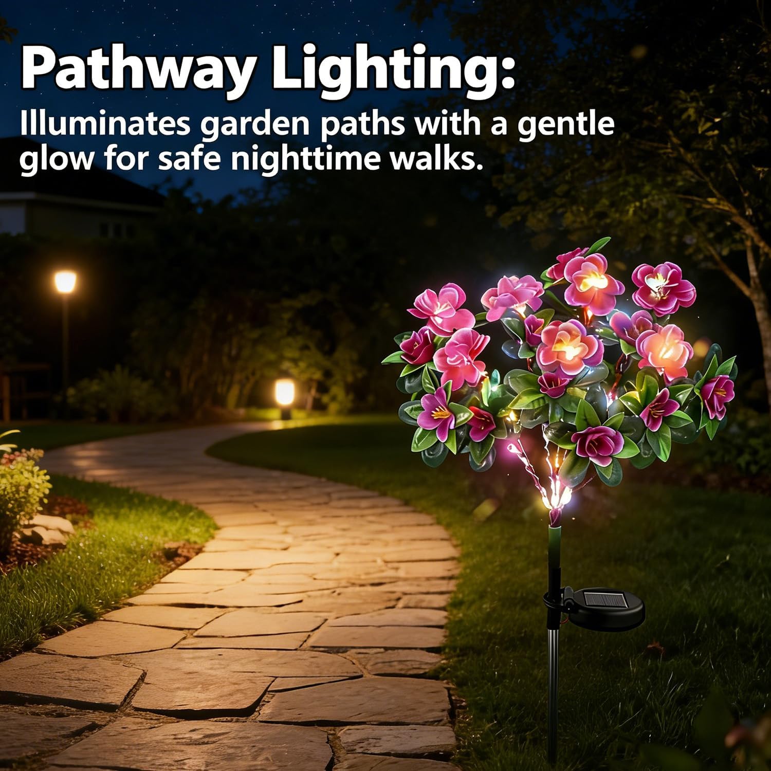 Solar Flowers Outdoor Waterproof, Led Stake Design,Solar Flower Lights for Yard Patio Pathway Lawn Fence Cemetery (4pcs)