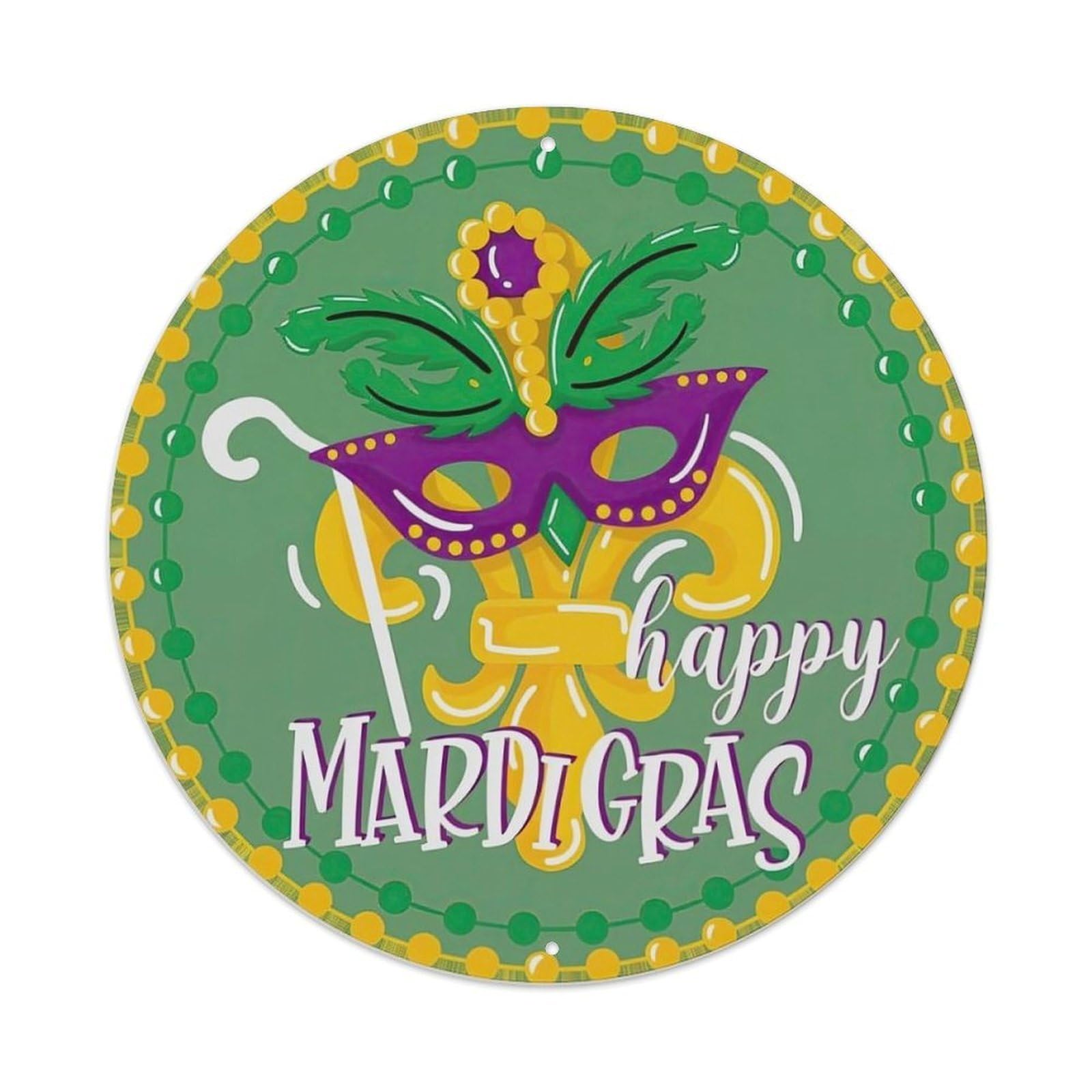 Mardi Gras Mask Beads Fleur De Lis Metal Tin Sign