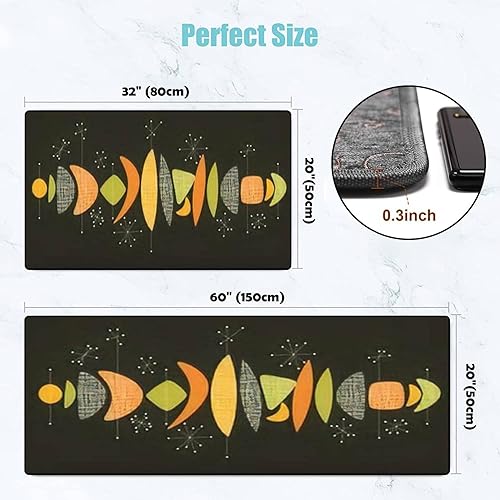 Miniatura 2 de Juego de alfombras de cocina retro estilo bohemio de mediados de siglo, moderno, colores vivos, abstractas para cabecera, tapete de cocina para