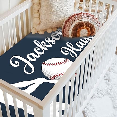 Miniatura 3 de Sábanas personalizadas para cuna de bebé, sábana bajera ajustable con nombre personalizado para funda de colchón estándar para cuna, paquete de 2