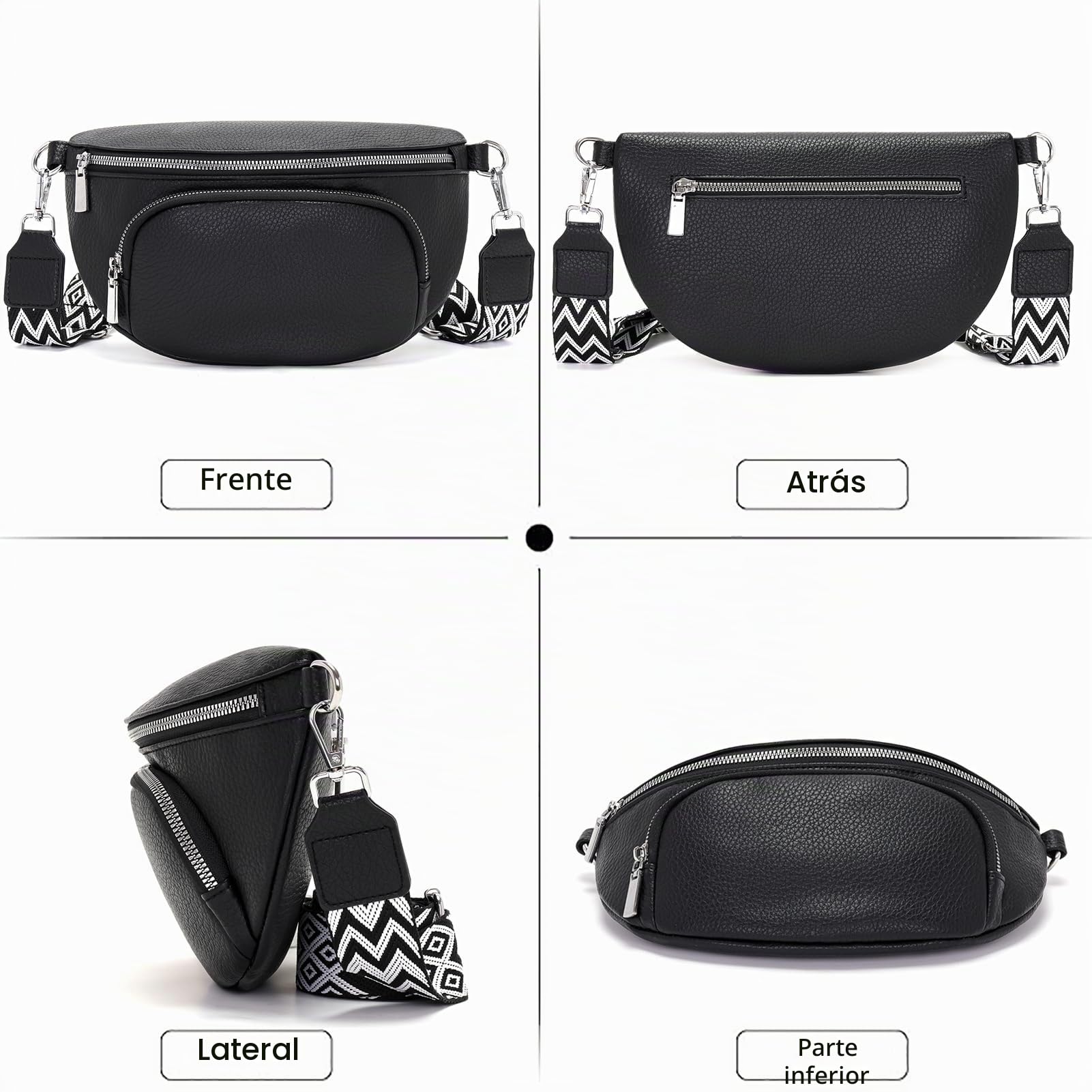 Rorimyth Riñonera Mujer Negro Bolso Cintura Mujer Bolso Bandolera