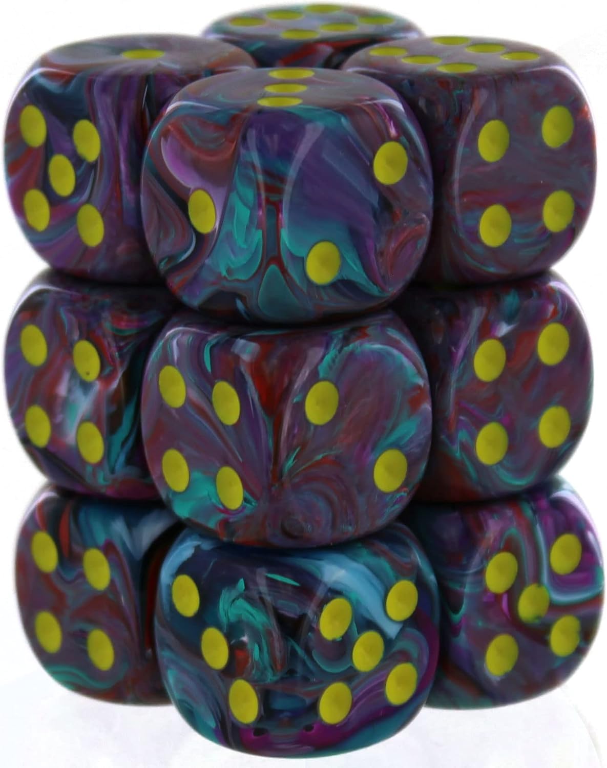 DND Dice Set-Chessex D&D Dice-16mm Festive Mosaic and Yellow Plastic Polyhedral Dice Set-Dungeons and Dragons Dice Includes 12 Dice – D6