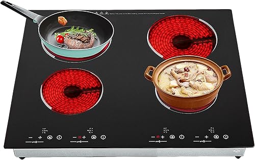 Estufa eléctrica de 4 quemadores de 110 V, estufa eléctrica de 23 pulgadas e incorporada, estufa de cerámica de 3000 W con 9 niveles de calefacción,