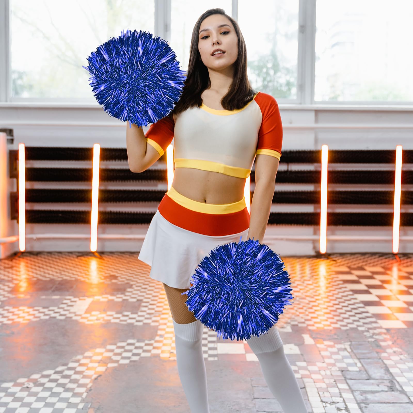 24 pompon metallici da cheerleader con manico a bacchetta, fiore per 24 pompon metallici da cheerleader con manico a bacchetta, fiore per