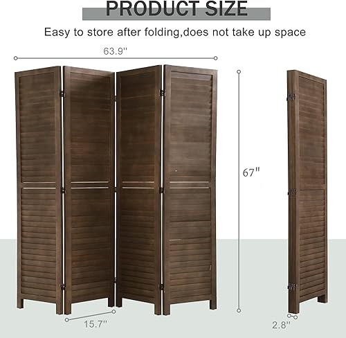Miniatura 2 de Divisor de ambientes plegable de 4 paneles de 67 pulgadas de alto, marco de madera plegable, divisor de privacidad independiente, portátil,