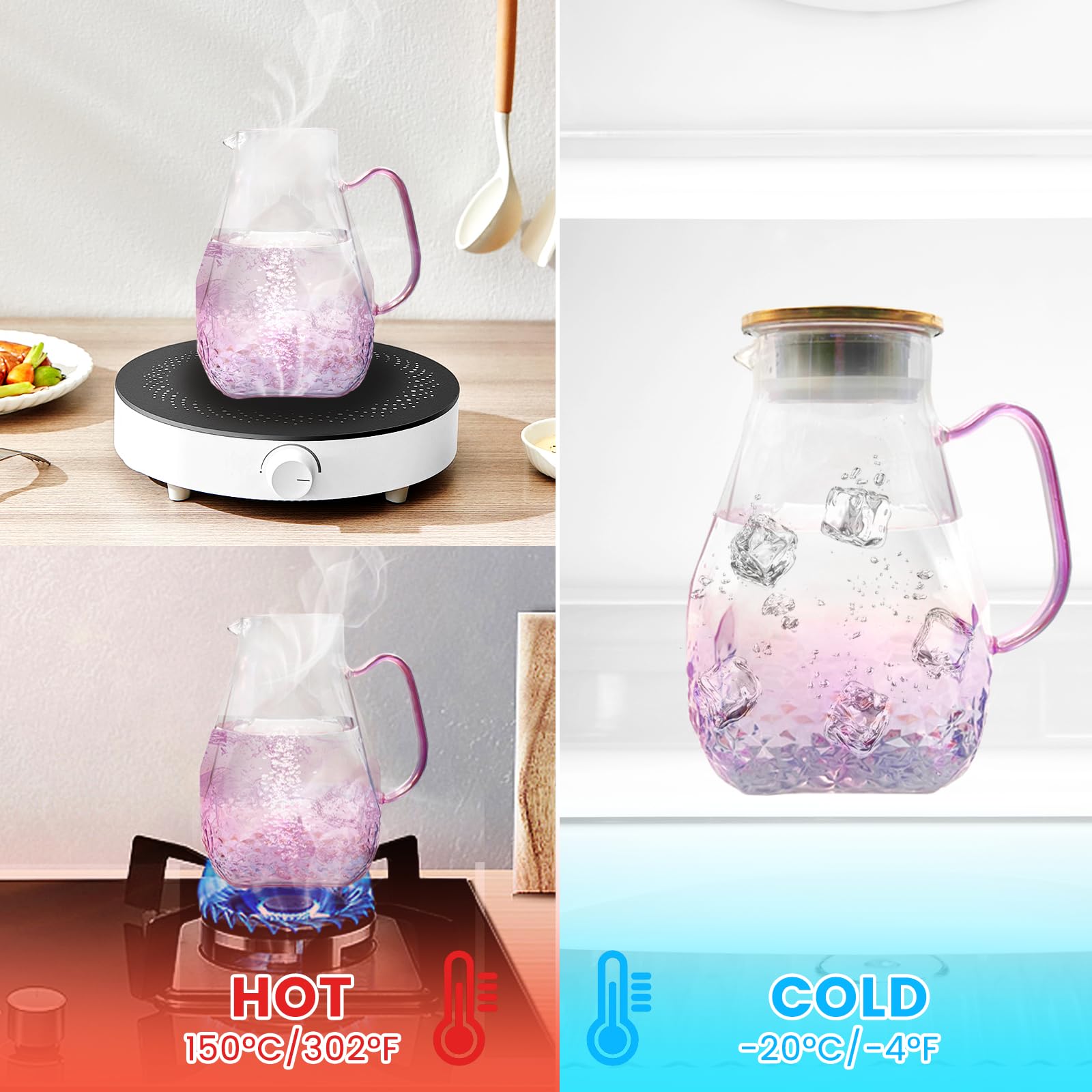 Jarra De Vidro Daily Treasures 1,8L - Rosa Com Textura De Geleira