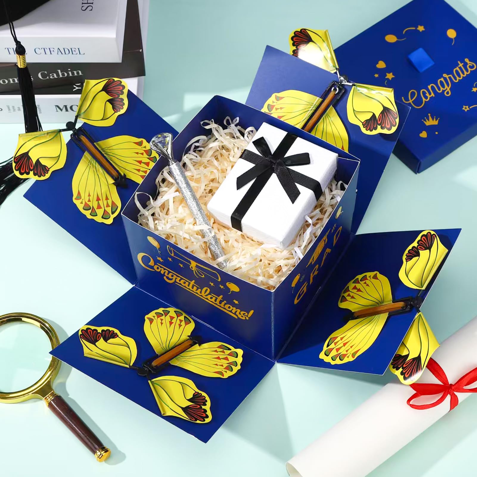 tesaiue Flying Butterfly Explosion Gift Box, Birthdays Surprise Exploding Gift Box with 4 Pcs Flying Butterfly, DIY Exploding Fantasy Decor for Birthdays, Wildflower, Wedding, Valentine's Day