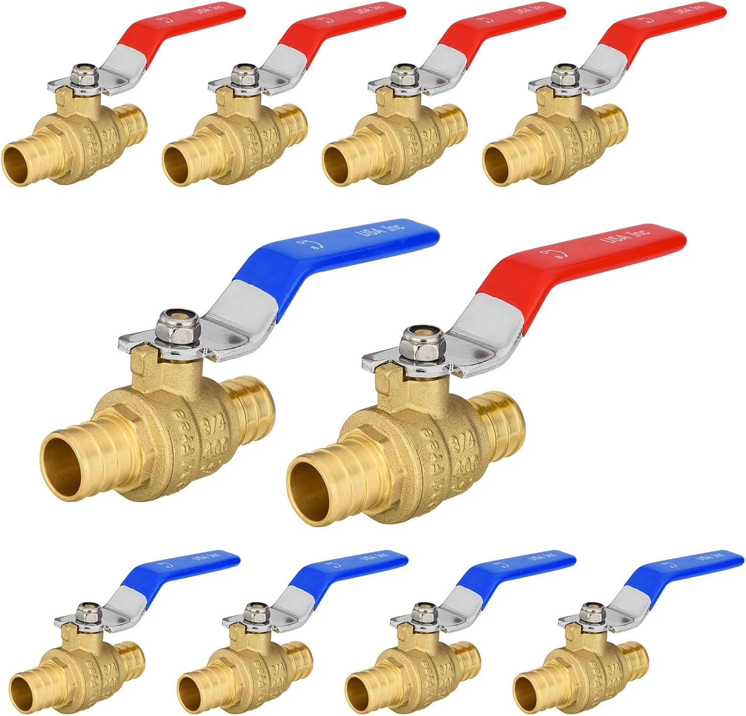 10-Pack Foskan 3/4" PEX Crimp Ball Valve, Brass Quarter Turn Full Port Shut-off Valve for PEX Tubing(Blue and Red)