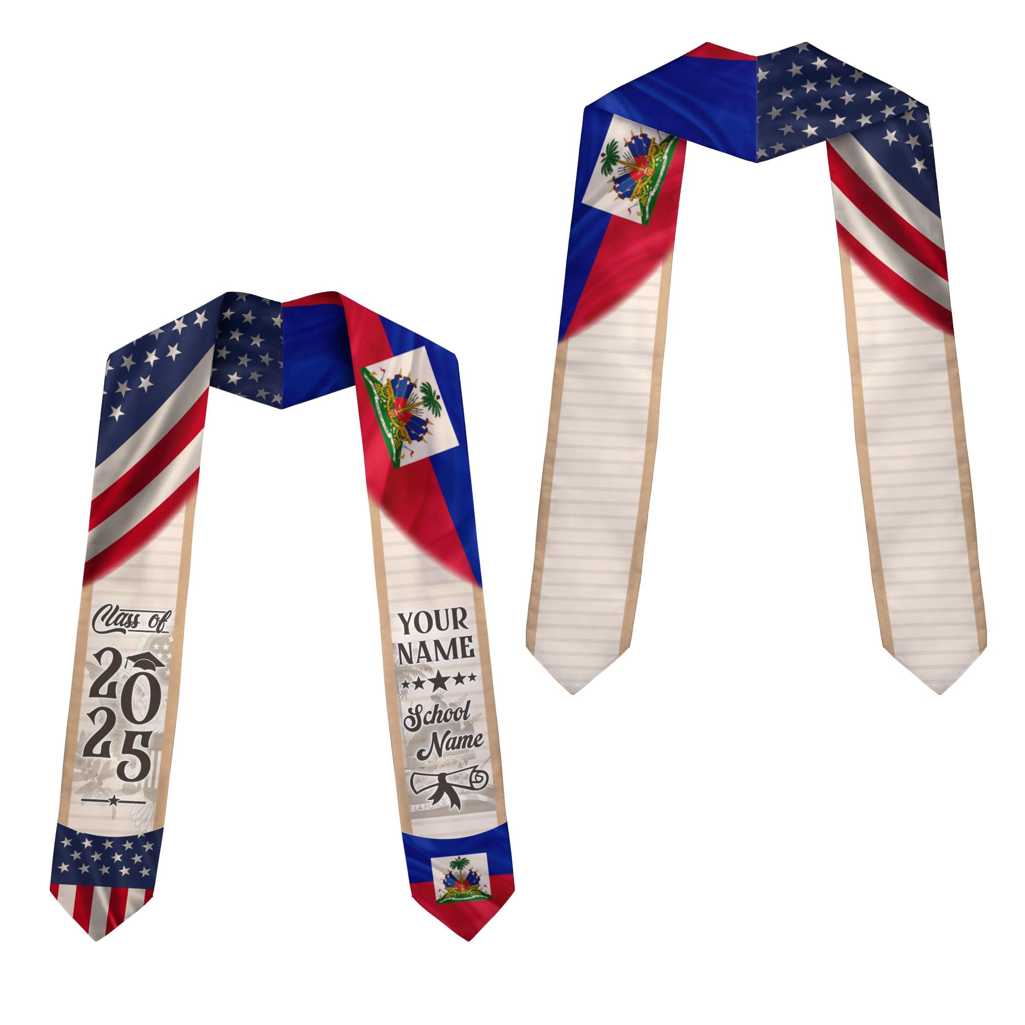 MonkeyVan Haitians Graduation Sash Haiti Graduation Stole Custom Haitians American Flag Graduation Sash 2025 Class of 2025 Ht3