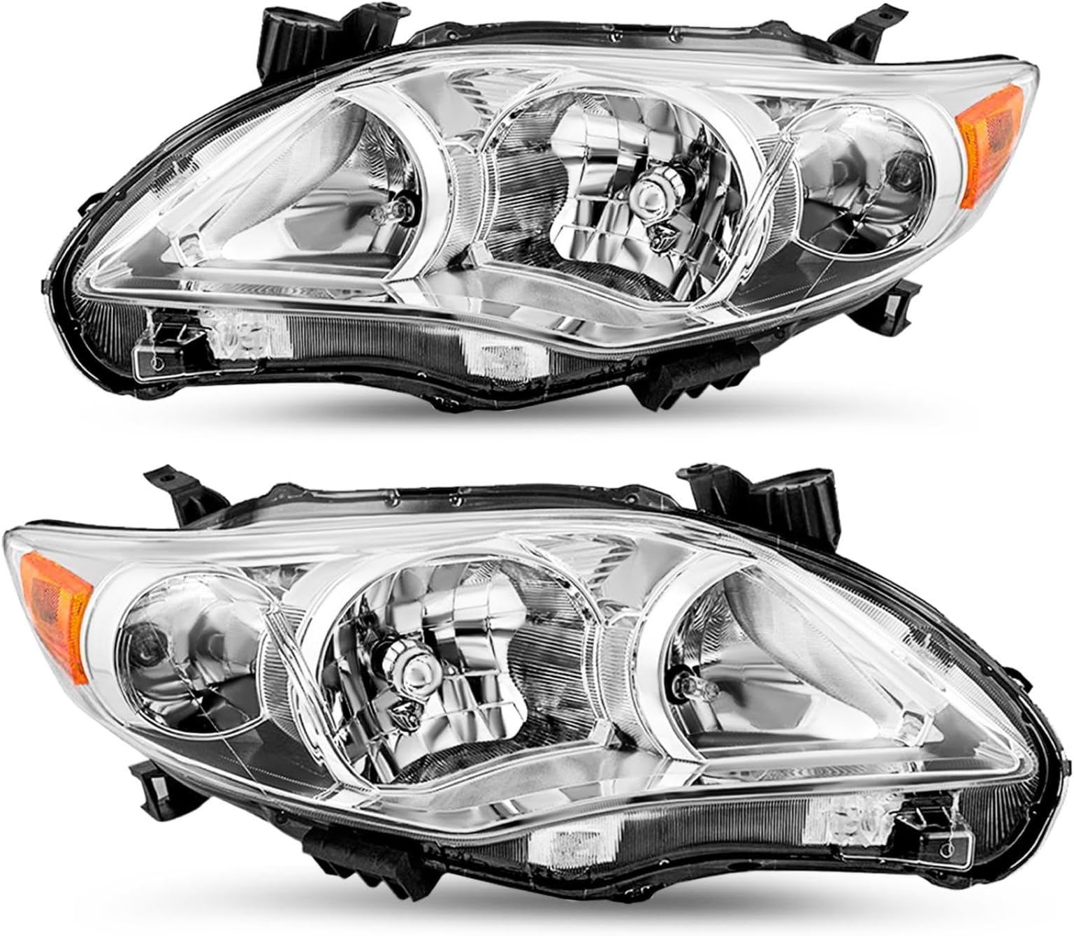 JSBOYAT Headlight Assembly Replacement for 2011 2012 2013 Toyota Corolla 4-Door OE Style Headlamp Replacement Chorme Housing with Amber Reflector