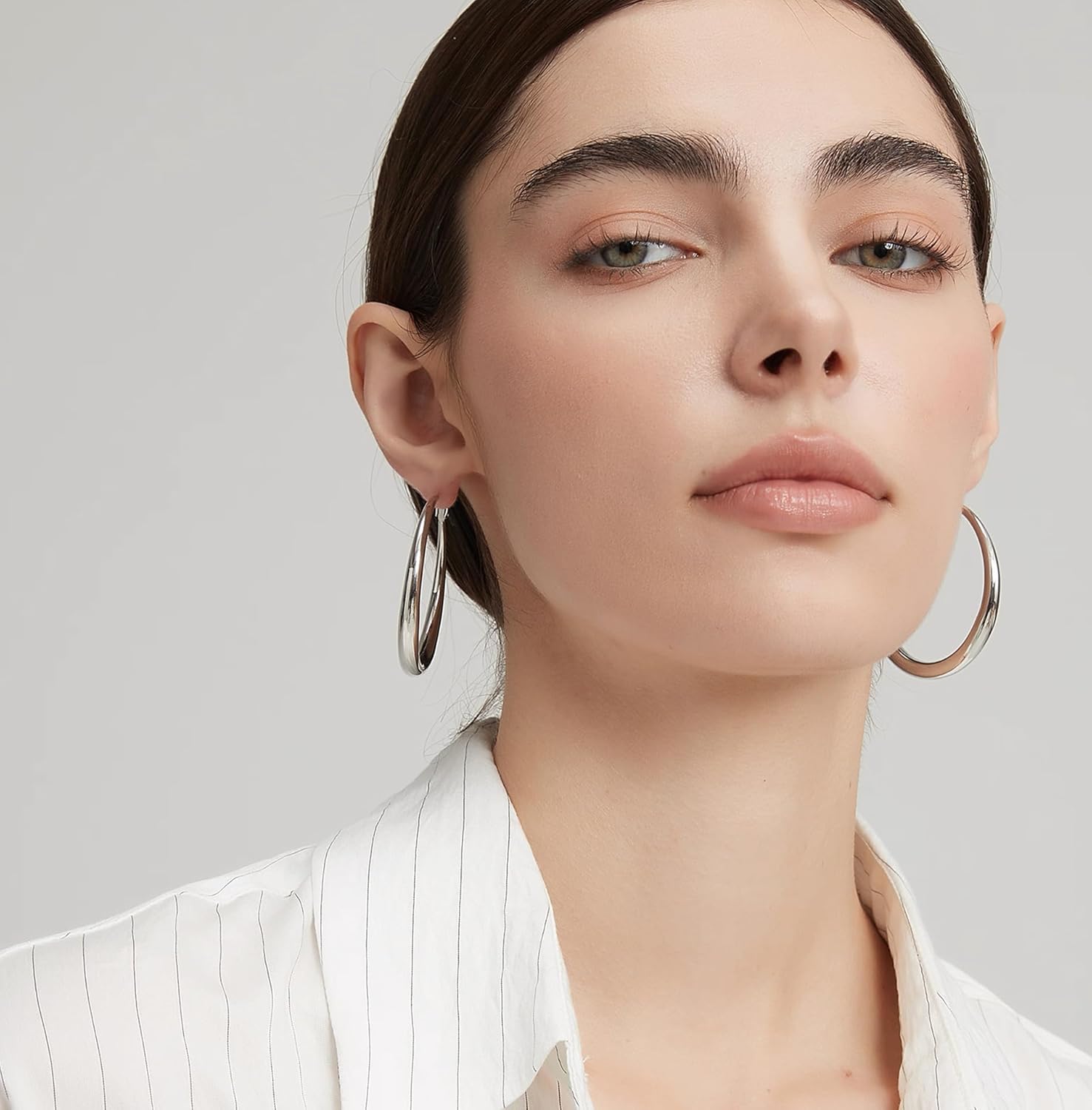 14K Gold Hoop Earrings for Women, 925 Sterling Silver Hypoallergenic Post Hoops 30 40 50mm, 4mm Width, Classic Polished Earring Chunky with Lightweight Comfort for Everyday Wear - Image 9