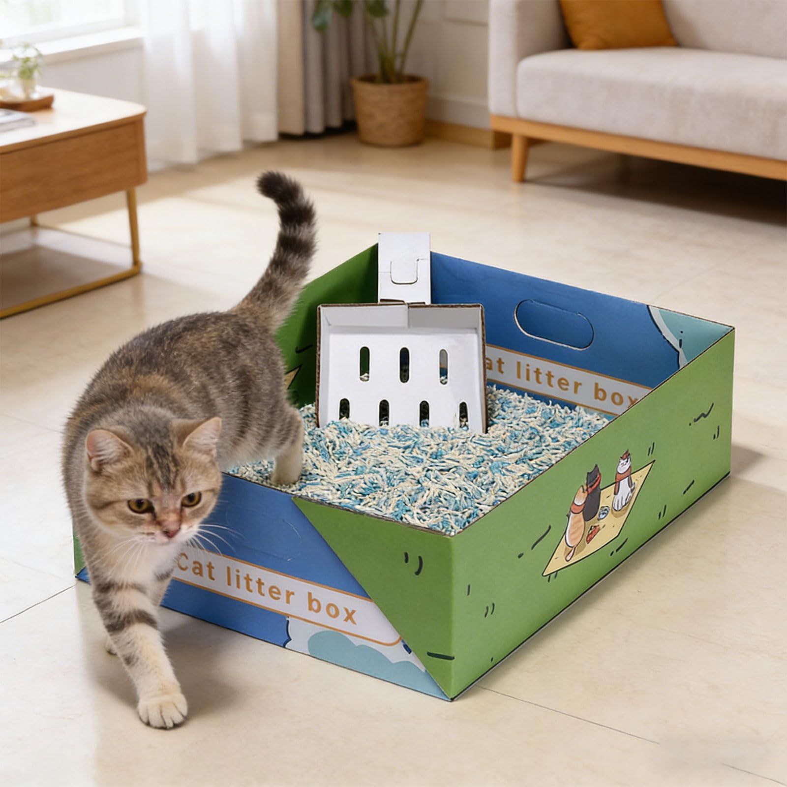Lettiera pieghevole salvaspazio per gatti, contenitore di carta pieghevole per proprietari di animali domestici, a casa o in viaggio, vassoio di carta
