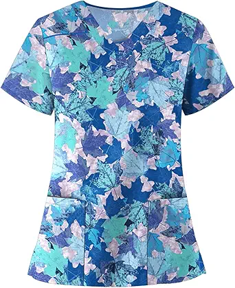 OIOLOYJM Printed Scrub Tops Women V Neck Short Sleeve Plus Size Scrubs for Womens Nursing Uniforms Shirts with Pockets