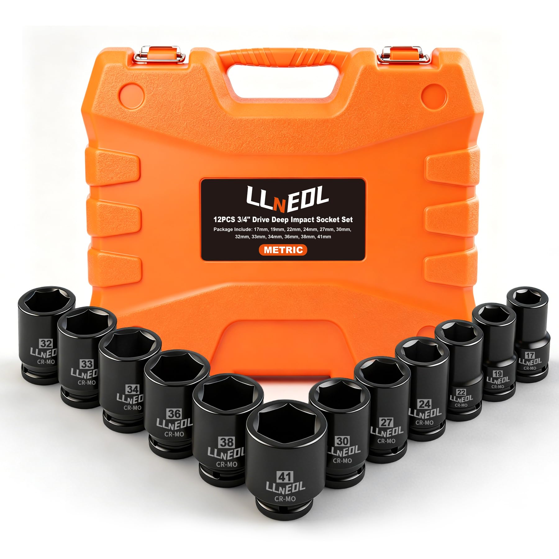 LLNEDL 3/4 Inch Drive Socket Set, 12Pcs Impact Deep/Jumbo Sockets