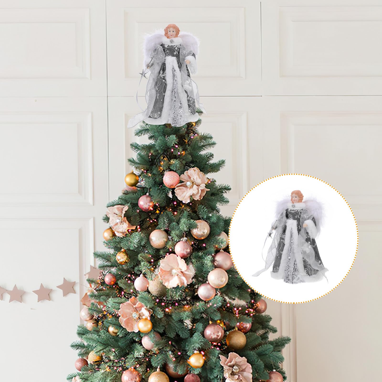 Didiseaon Adorno para Árbol de Navidad Figura de Ángel de Tela Plata, Decoración Encantadora y Pequeña para Crear Ambiente Navideño en Fiestas