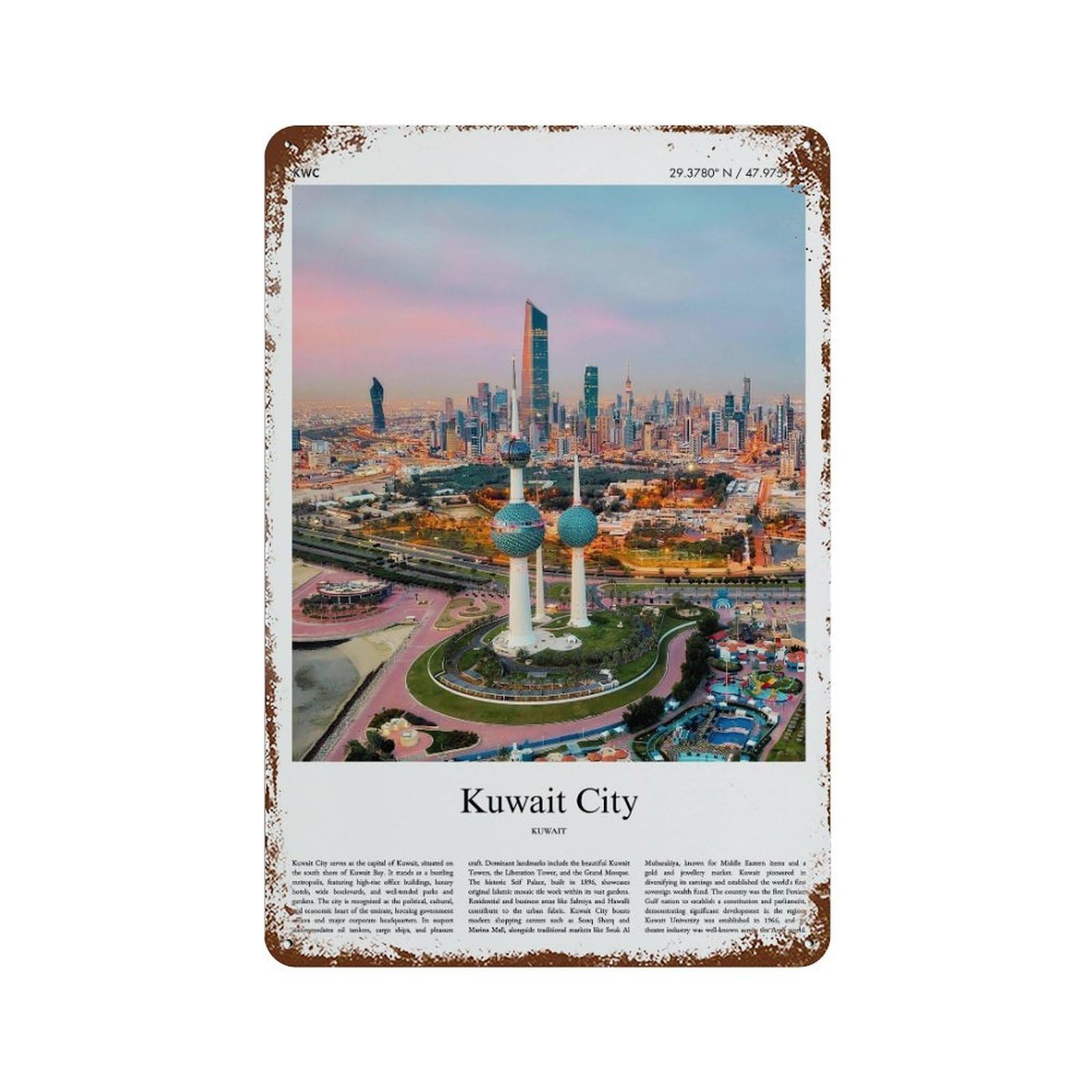 xiaoxiaoshen Kuwait City Kuwait City Scenery Wall Decor Art Metal Tin Poster Modern Home Decor Art Home Bar Shop Decorations Vintage Sign 30x20cm
