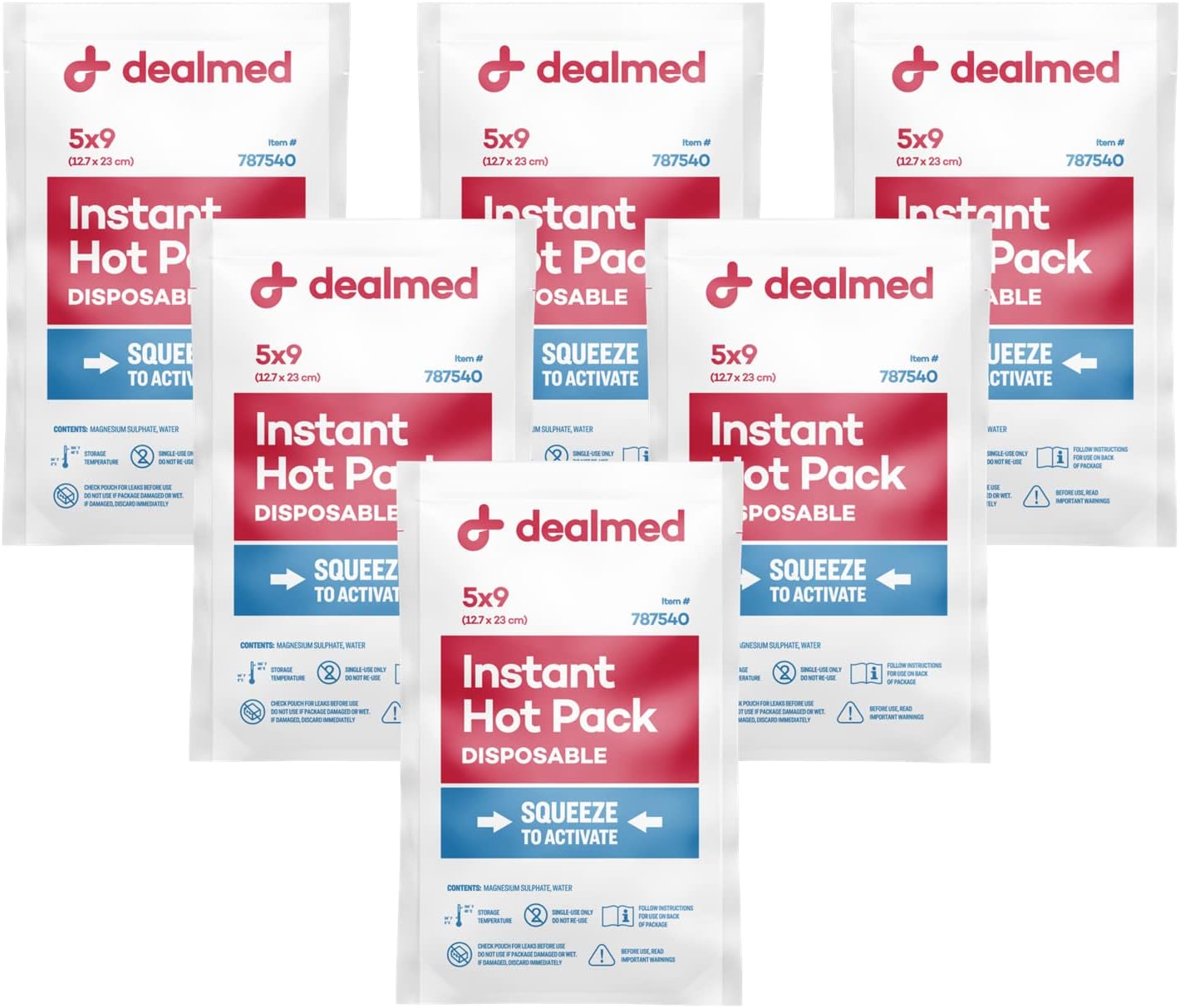 Dealmed Instant Hot Pack Pack of 6, 5" x 9" Disposable