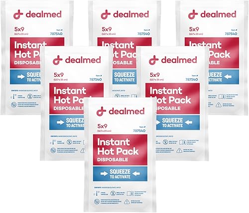 Dealmed Paquete de 6 paquetes calientes desechables de 5 x 9 pulgadas para lesiones, hinchazón, esguinces, dolor muscular y más, activación de un