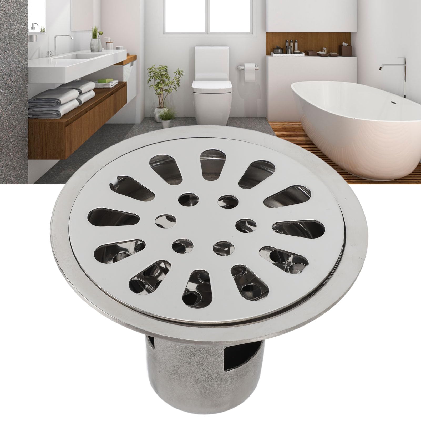 Runder Abfluss, Anti-Rückfluss-Gerät, Duschabfluss-Set, 8,9 cm, Edelstahl, geruchsdichter Bodenablauf, geeignet für Küchen, Badezimmer, Balkone