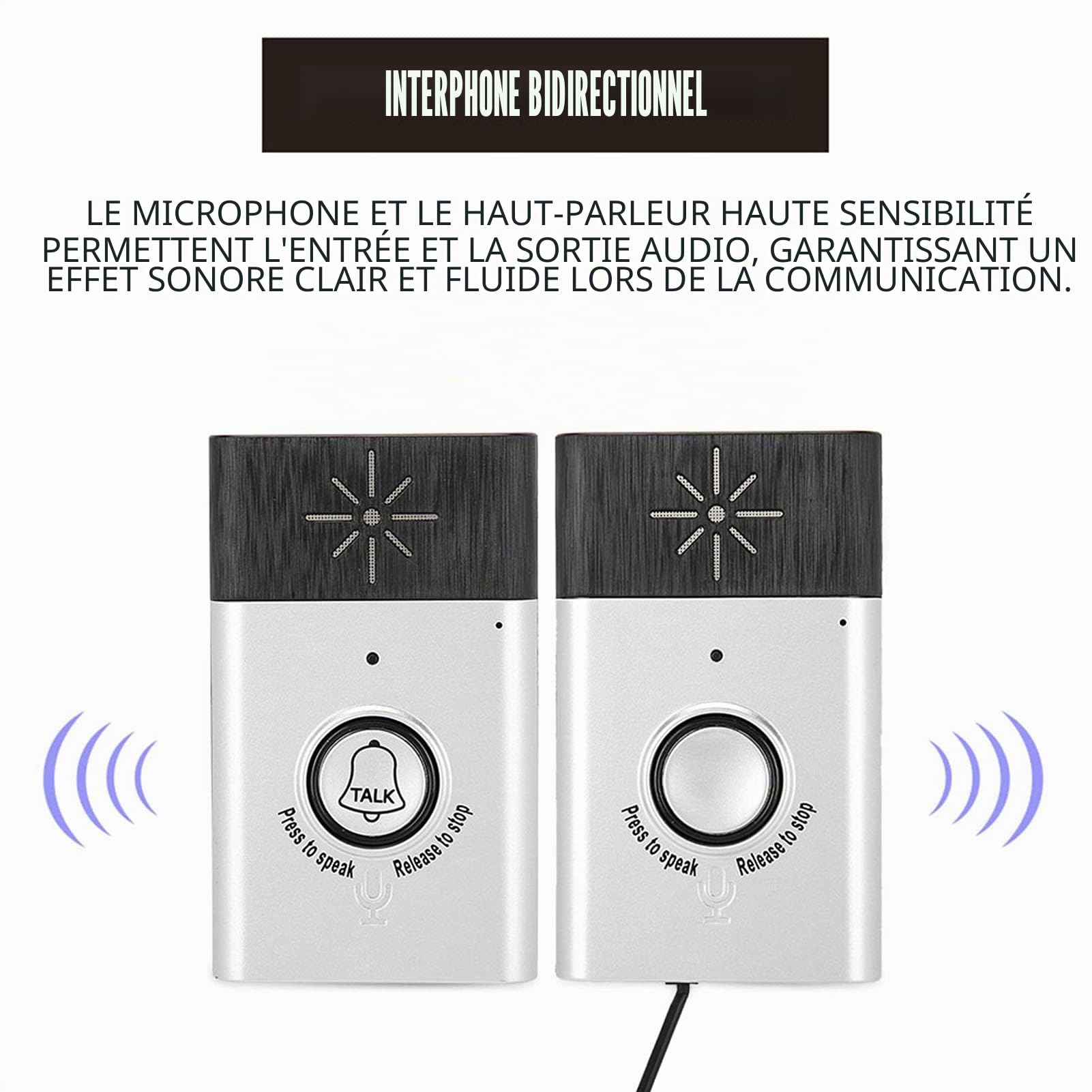 Sonnette et Interphone Vocal Portable 2,4 GHz sans Fil, Système D'interphone avec Installation Facile pour la Sécurité du Bureau à Domicile