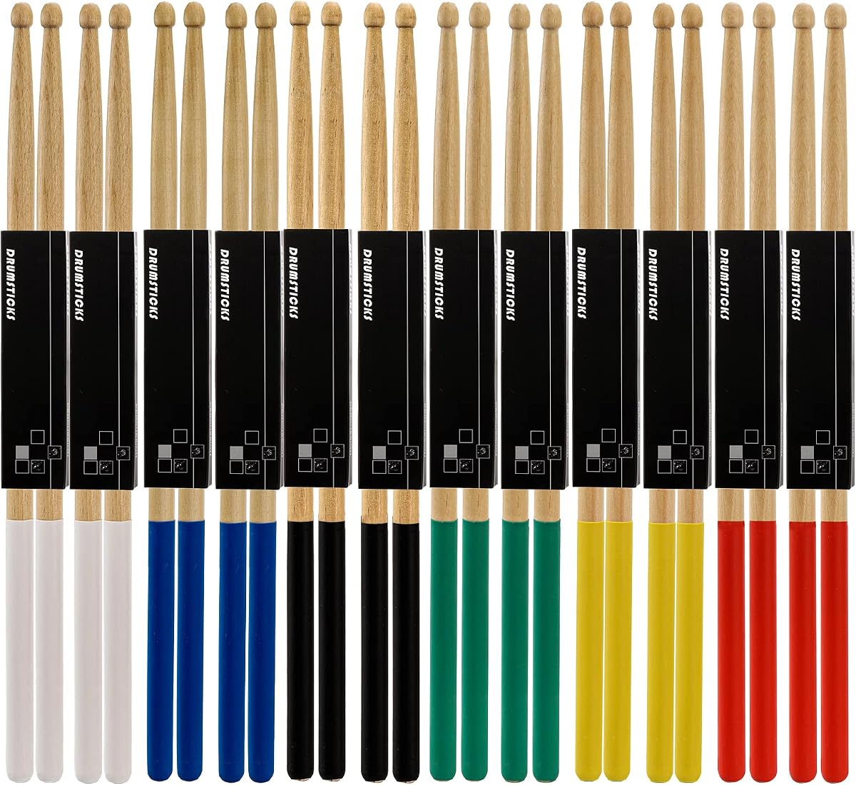12 Pairs Drum Sticks with Non-Slip Rubber Handle, Classic 7A Maple Wood Oval Tip Drumsticks Set for Acoustic or Electronic Drums, Musical Instrument Percussion, Consistent Weight and Pitch