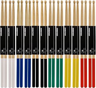 Suwimut 12 Pairs Drum Sticks with Non-Slip Rubber Handle, Classic 7A Maple Wood Tip Drumsticks for Kids, Adults, and Beginners, Professional Musical Instrument Percussion Accessories, 6 Colors