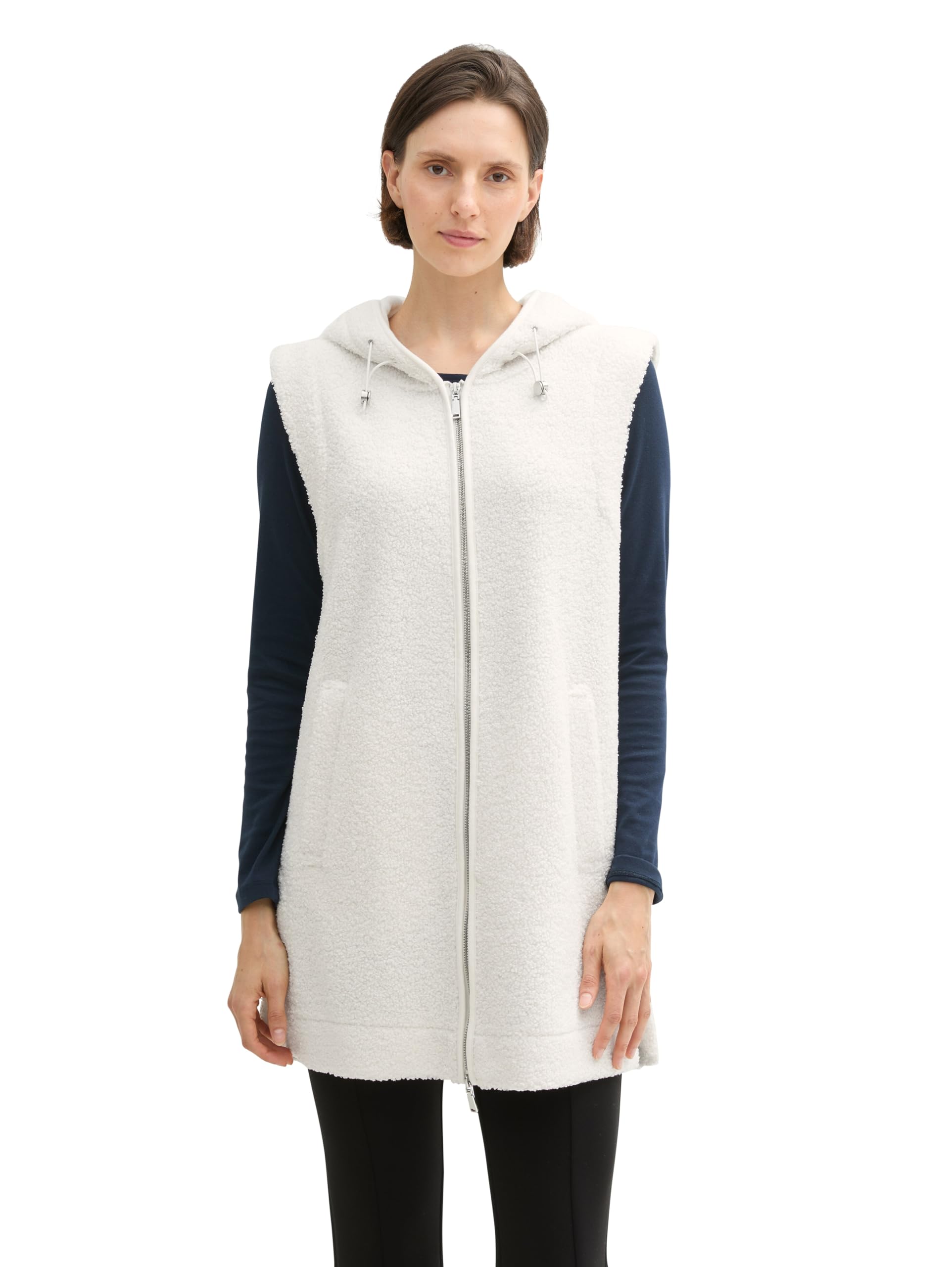 TOM TAILOR Damen 1043177 Teddy Weste mit Kapuze