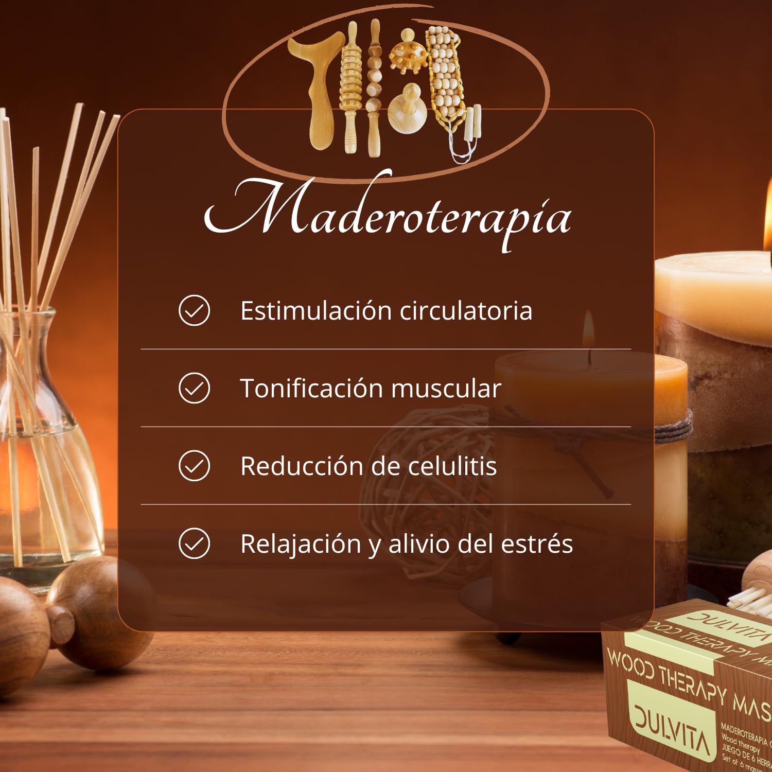 Kit Maderoterapia Corporal Profesional, con 6 Elementos de Maderoterapia y Bolsa Transporte, Set de Maderoterapia Celulitis que Incluye Guía de Buenos Hábitos