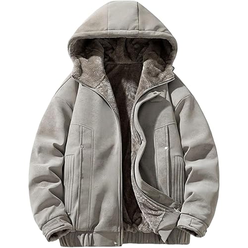 Ruziyoog Men's Reversible Fleece Jacket Winter Warm Hooded Plush Coat Thick Soft Zip Up Sherpa Lined Outerwear