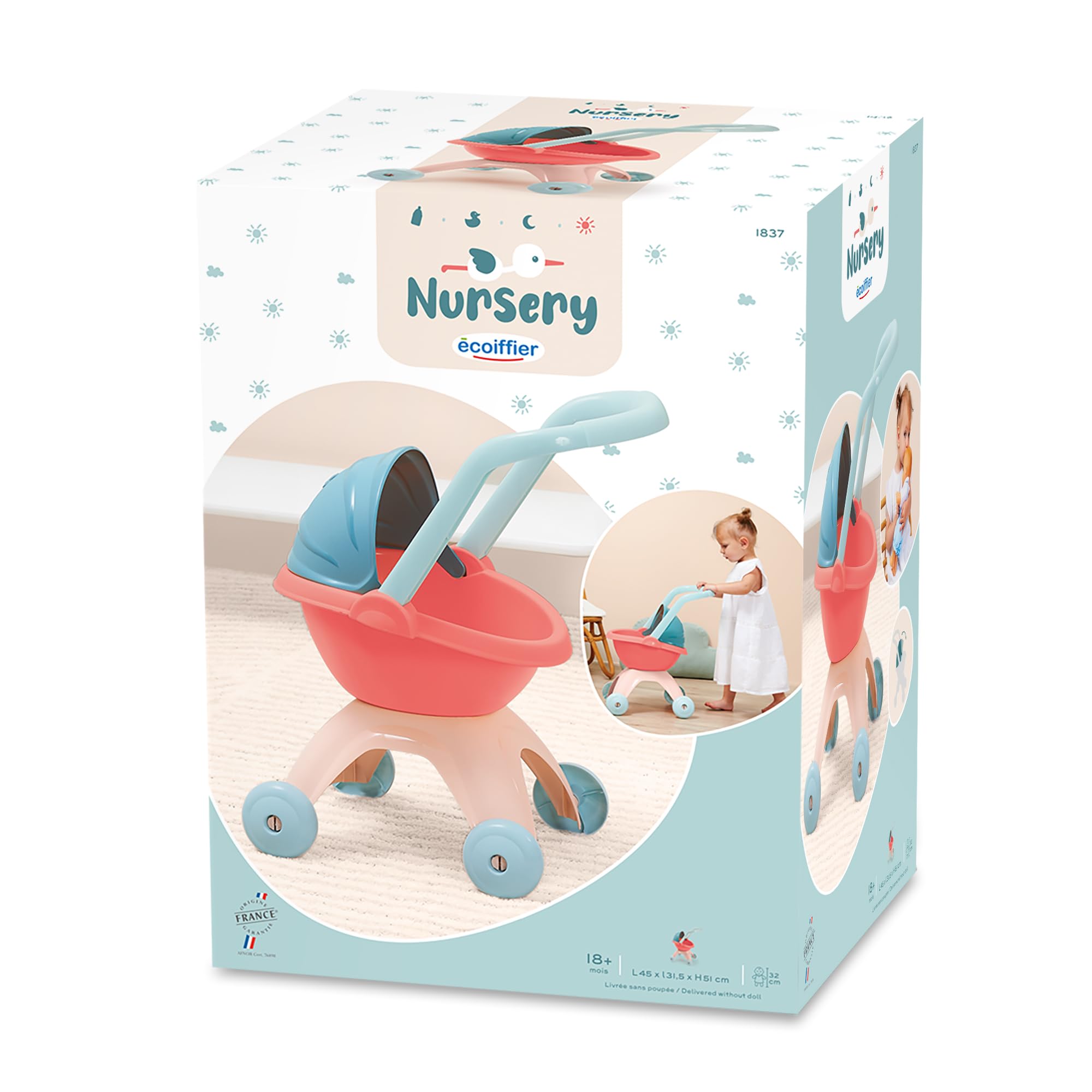 ECOIFFIER - 1837 - Landau pour Enfants - Dès 18 Mois - Jouet d'imitation - pour Promener bébé comme Les Parents - comme Les Grands - en Plastique résistant